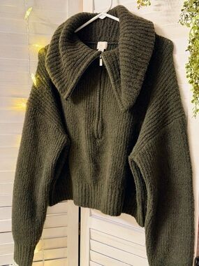 a new day — Olive Green Ribbed Half-Zip Sweater